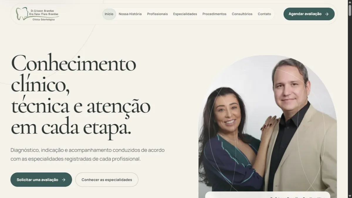 Página inicial do site da Dra. Yana Mara e do Dr. Erisson Brandão